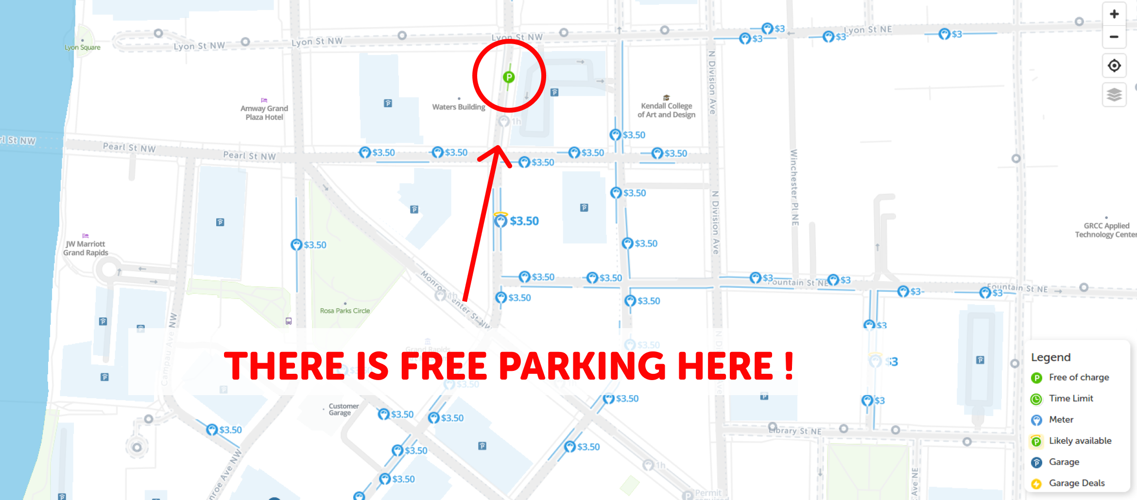 map of free parking in Grand Rapids - SpotAngels